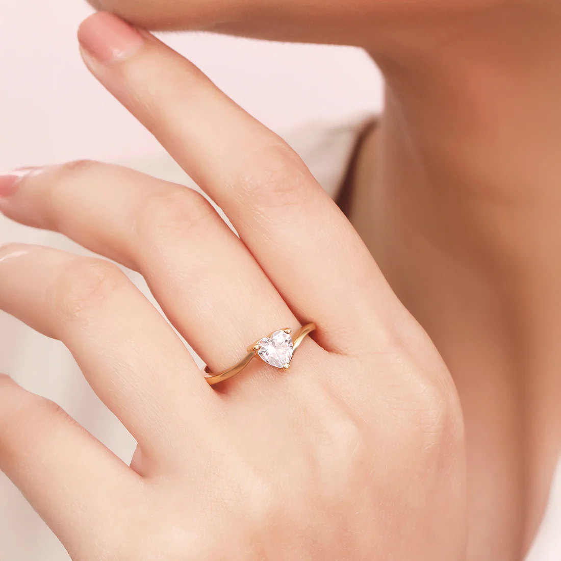 Heart Solitaire Gold Plated 925 Sterling Silver Ring - Image 2