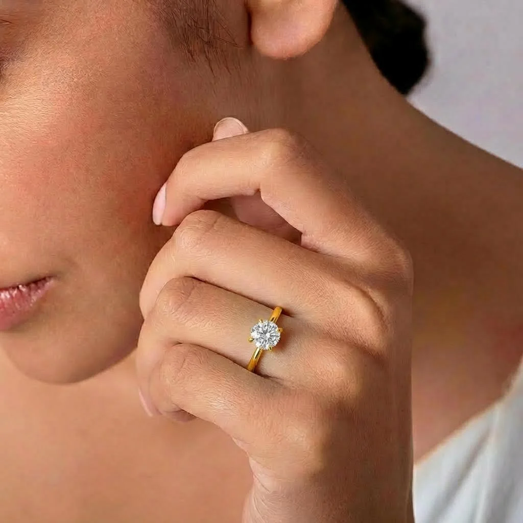 Classic Solitaire Halo Gold Plated Adjustable Ring - Image 3