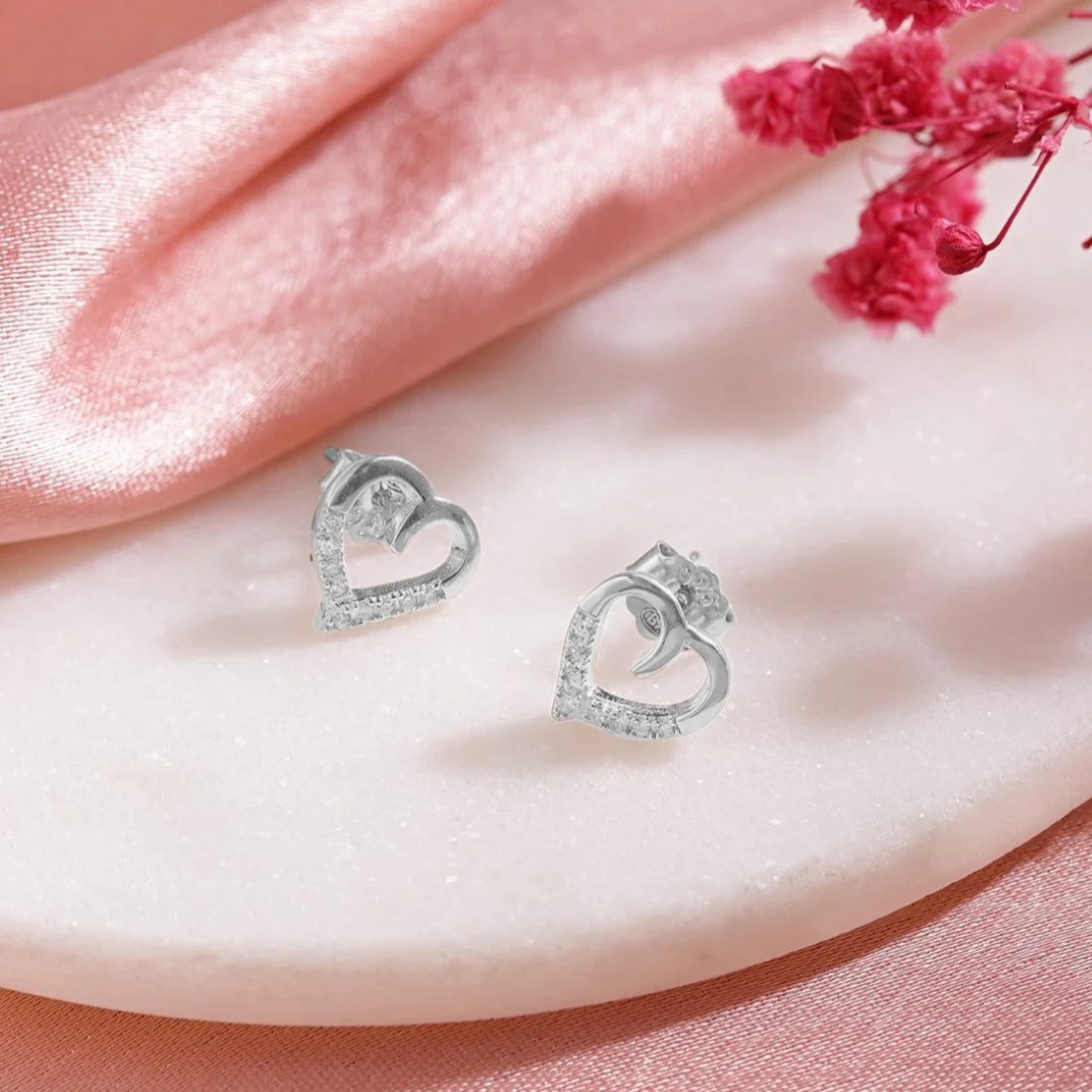 Romantic Heartbeats 925 Sterling Silver Rhodium-Plated Heart Earrings