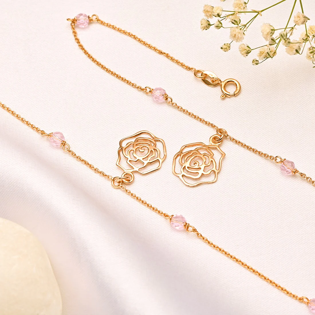 Rose Garden Delight 925 Sterling Silver Anklet with Cubic Zirconia - Image 2