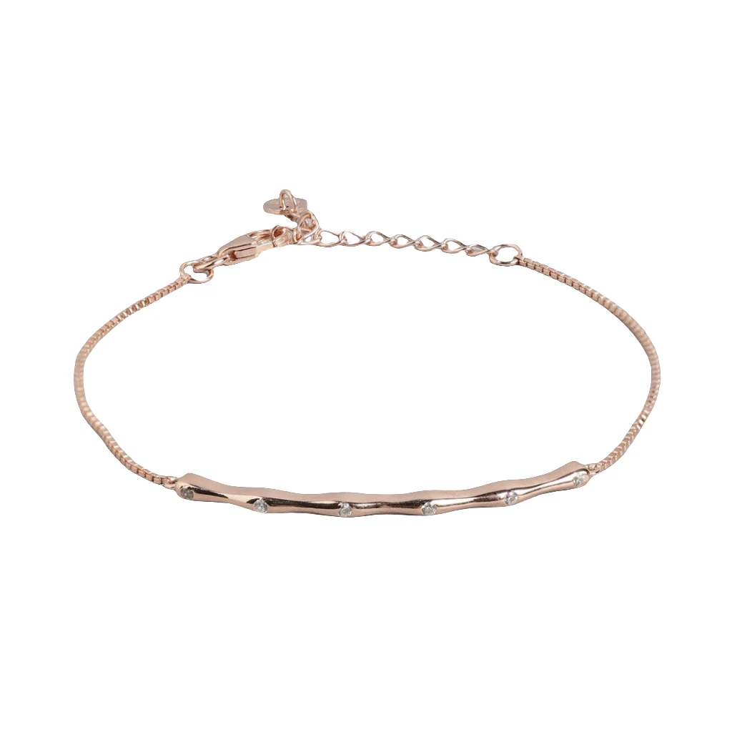 Rose Gold Bamboo Bliss 925 Sterling Silver Bracelet with Cubic Zirconia - Image 2
