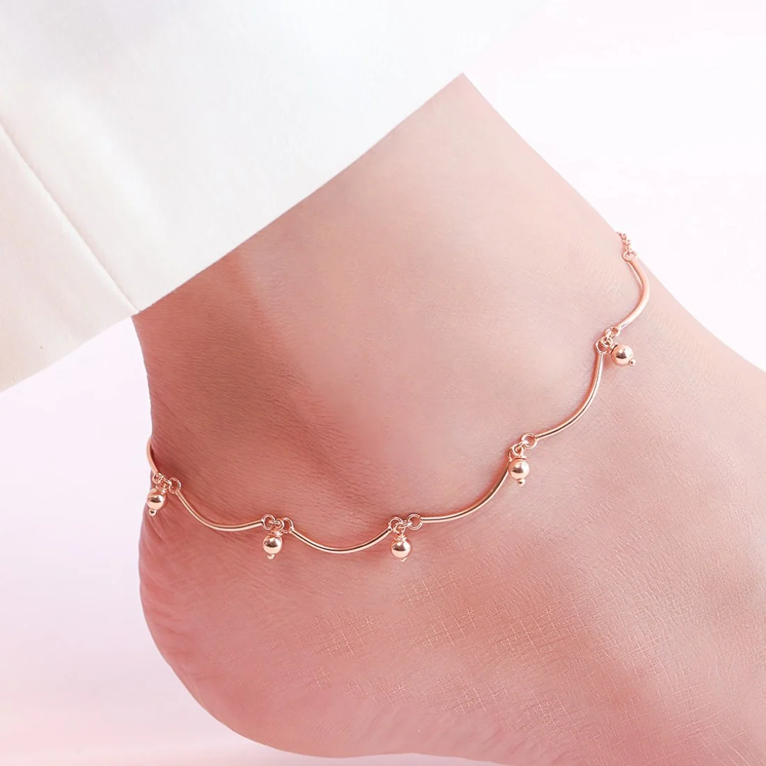 Rose Gold Beaded 925 Sterling Silver Anklet - Image 4