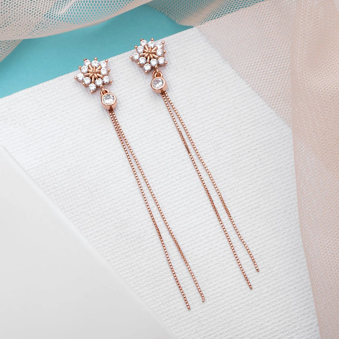 Rose Gold Bloom Cubic Zirconia Flower 925 Sterling Silver Earrings