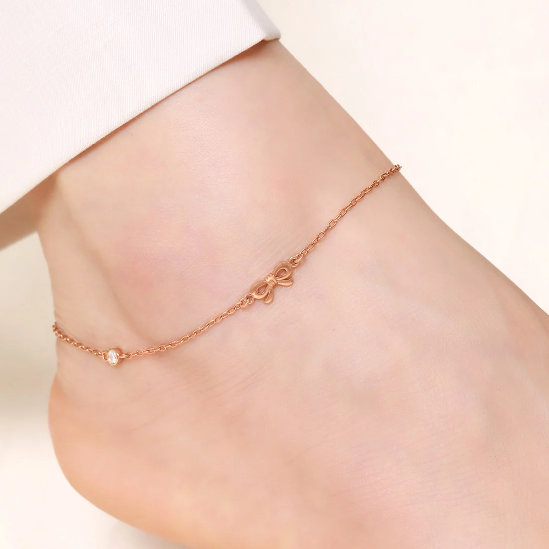 Rose Gold Bow Chained 925 Sterling Silver Anklet - Image 3