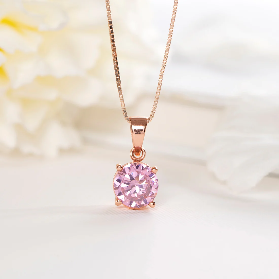Rose Gold Elegance CZ 925 Sterling Silver Pendant with Chain