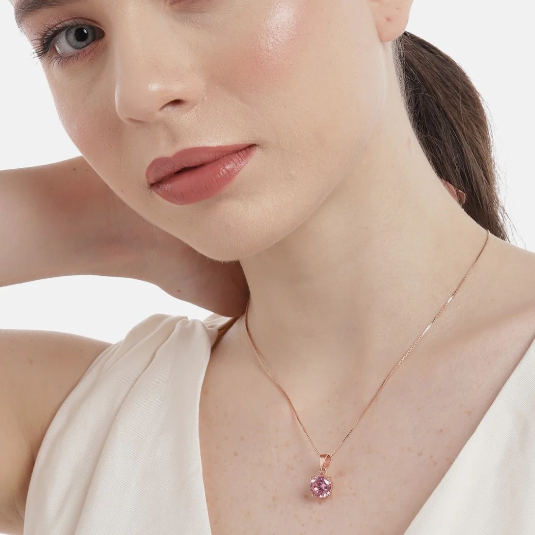 Rose Gold Elegance CZ 925 Sterling Silver Pendant with Chain - Image 2