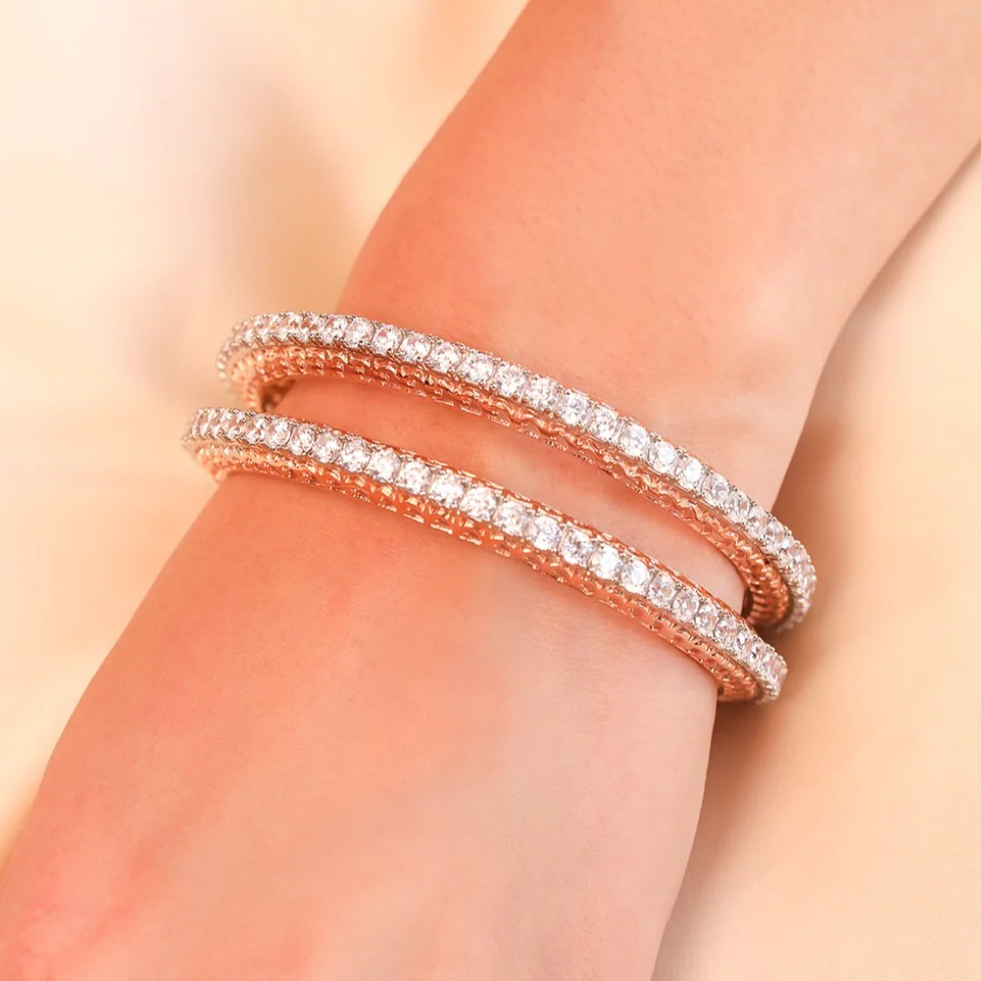 Rose Gold Elegance: CZ 925 Sterling Silver Women's Bangle - Image 2