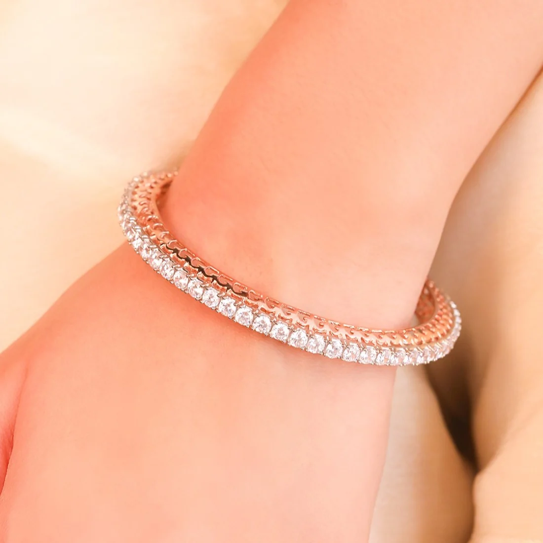 Rose Gold Elegance: CZ 925 Sterling Silver Women's Bangle - Image 6