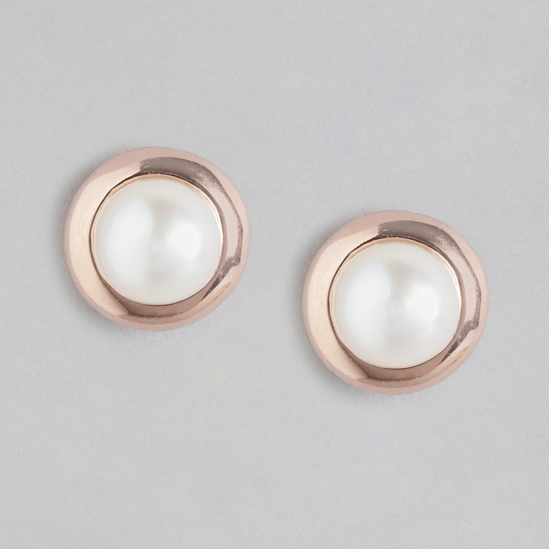 Rose Gold Elegance Freshwater Pearl 925 Sterling Silver Stud Earrings - Image 3