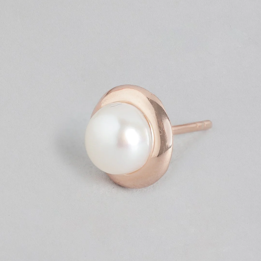 Rose Gold Elegance Freshwater Pearl 925 Sterling Silver Stud Earrings - Image 4