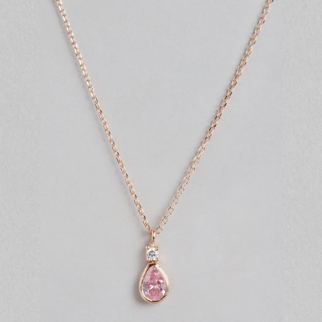 Rose Gold Elegance Tear Drop CZ Gemstone 925 Sterling Silver Necklace - Image 2