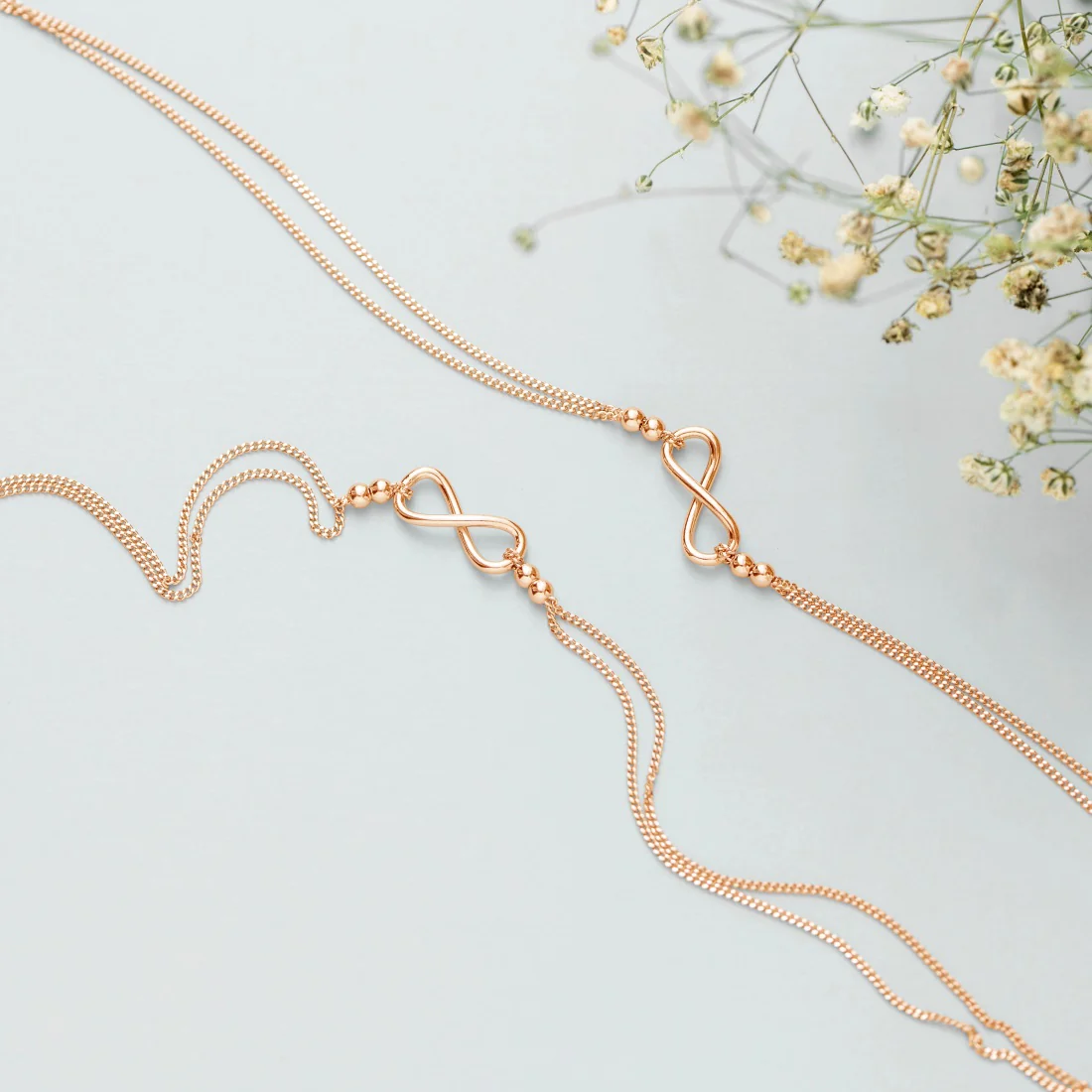 Rose Gold Eternity Duet 925 Sterling Silver Infinity Chain Anklet - Image 3