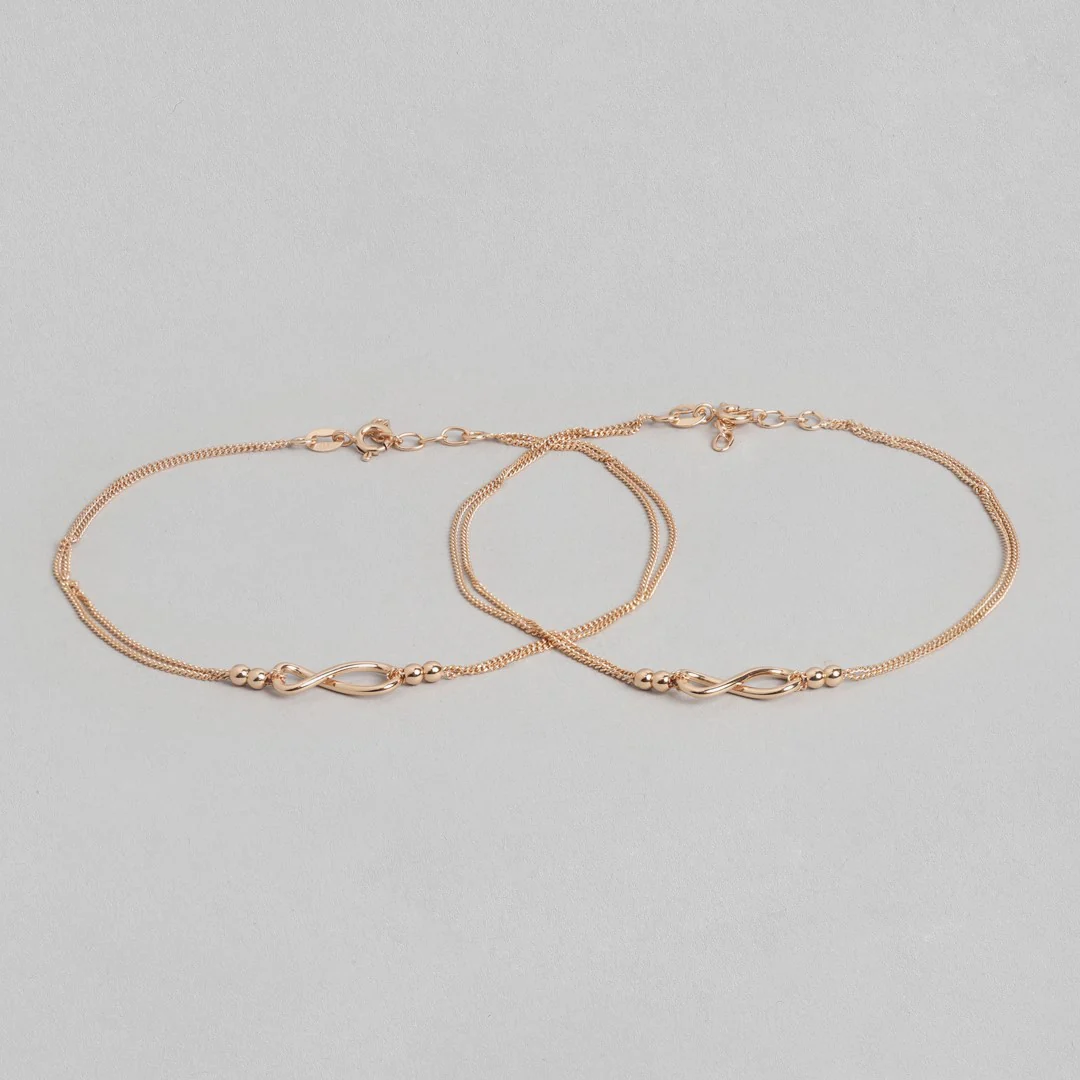 Rose Gold Eternity Duet 925 Sterling Silver Infinity Chain Anklet - Image 4