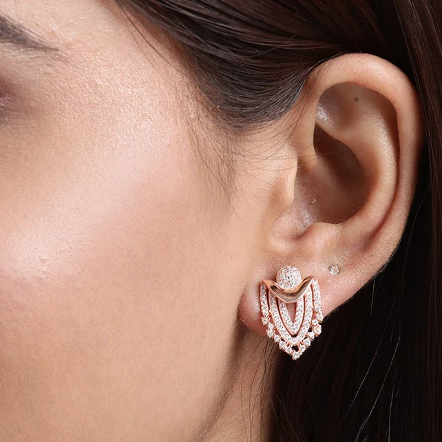 Rose Gold Guardian Shield CZ 925 Sterling Silver Earrings - Image 2