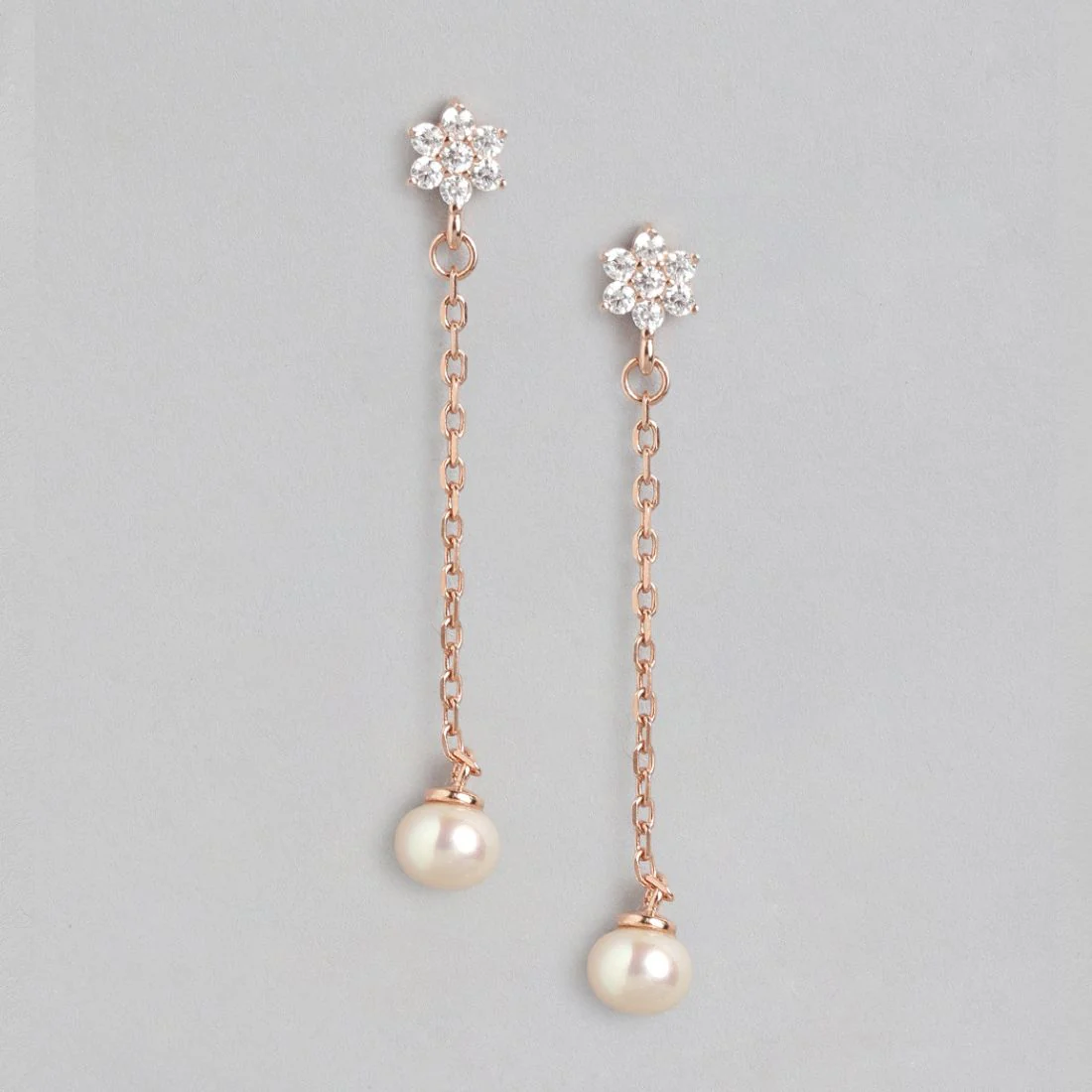 Rose Gold Harmony 925 Sterling Silver Stud Earrings with Freshwater Pearl - Image 3