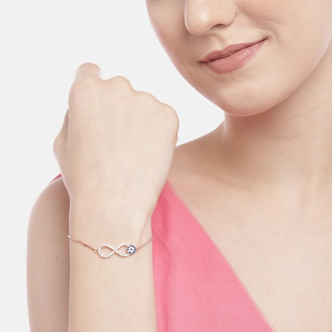 Rose Gold Infinity Evil Eye 925 Silver Bracelet - Image 4