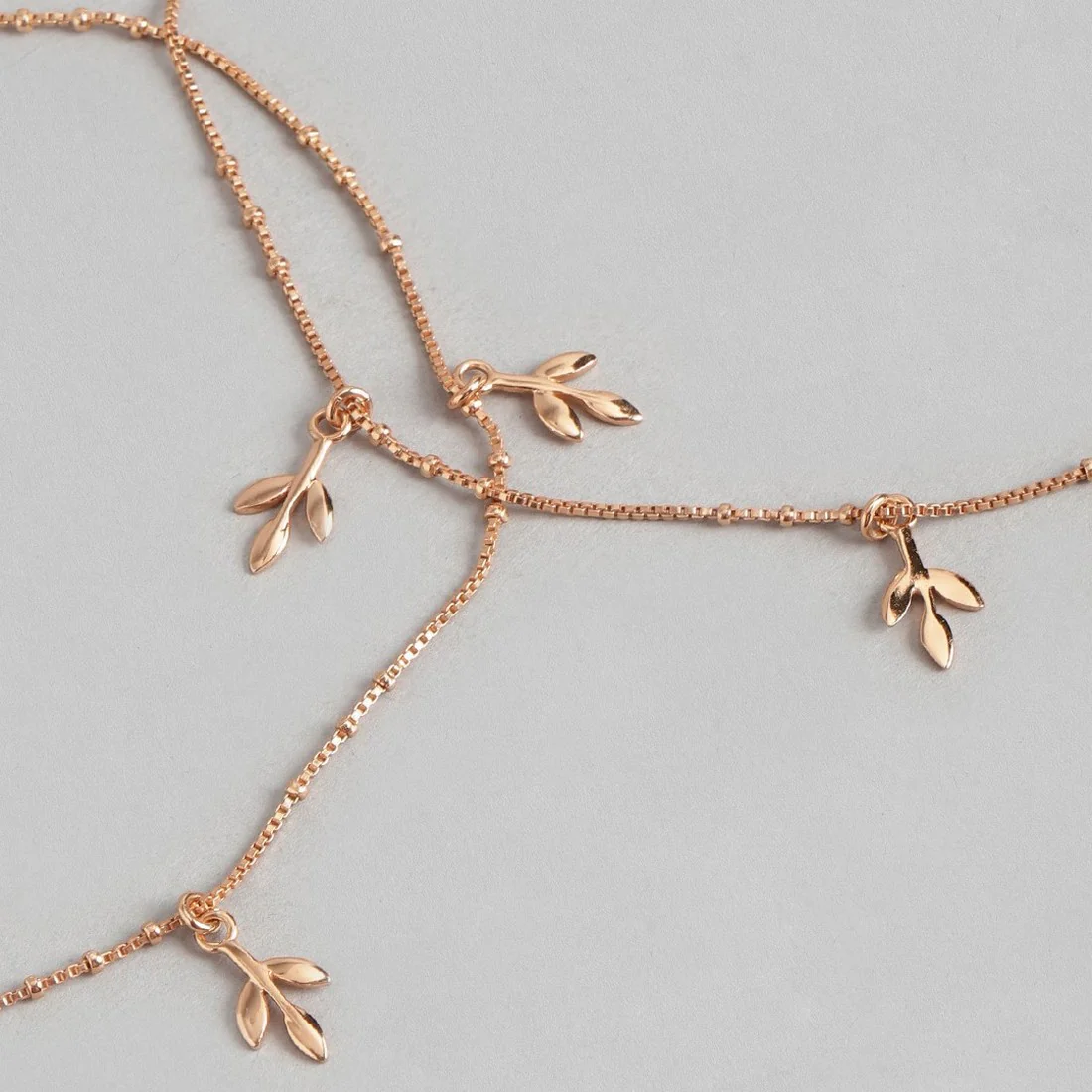 Rose Gold Leafy 925 Sterling Silver Anklet - Image 8