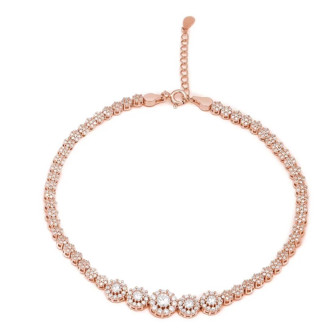 Rose Gold Plated Glimmering Fusion CZ 925 Sterling Silver Anklet - Image 4
