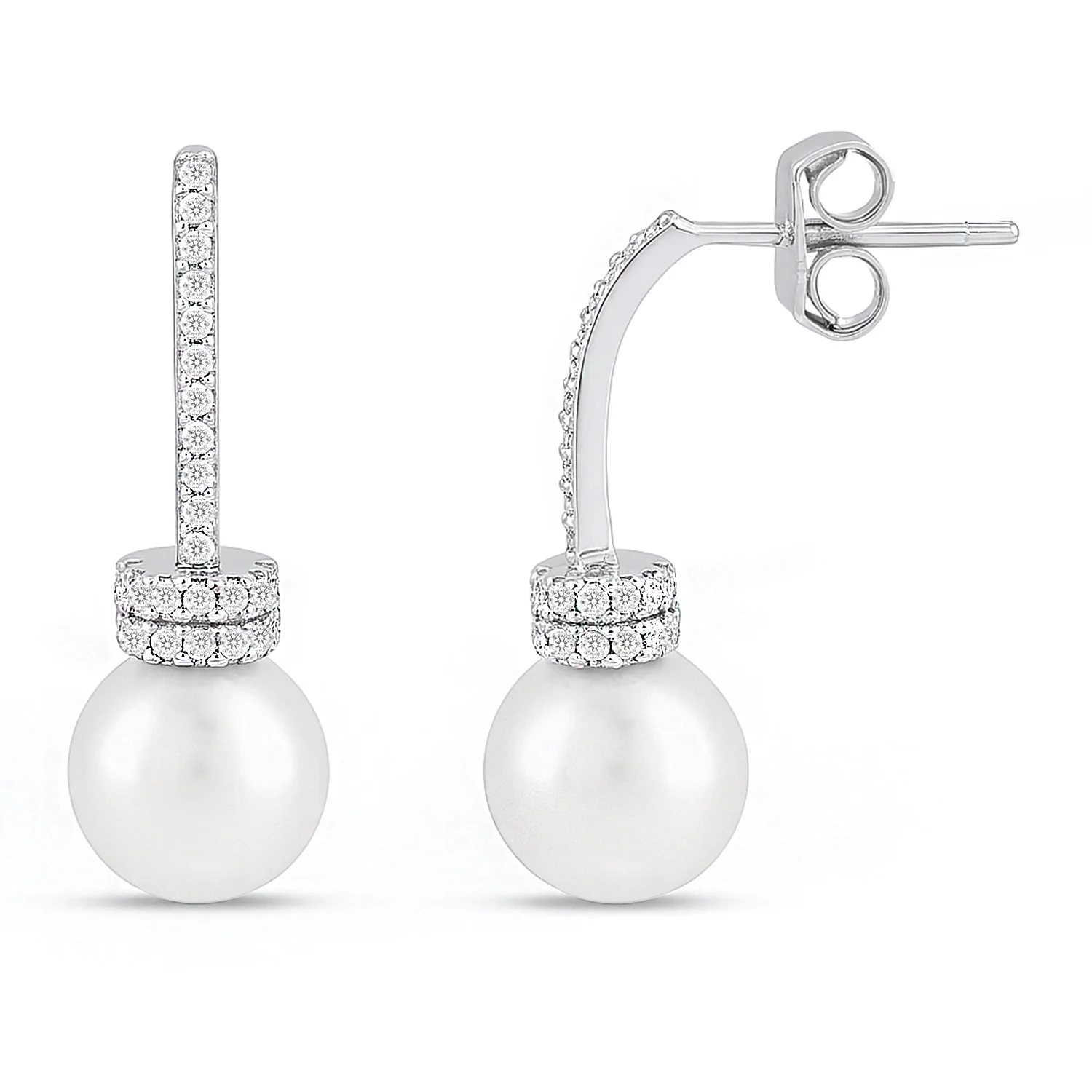 Graceful Pearl Silver Rhodium Plated Earrings - Image 5