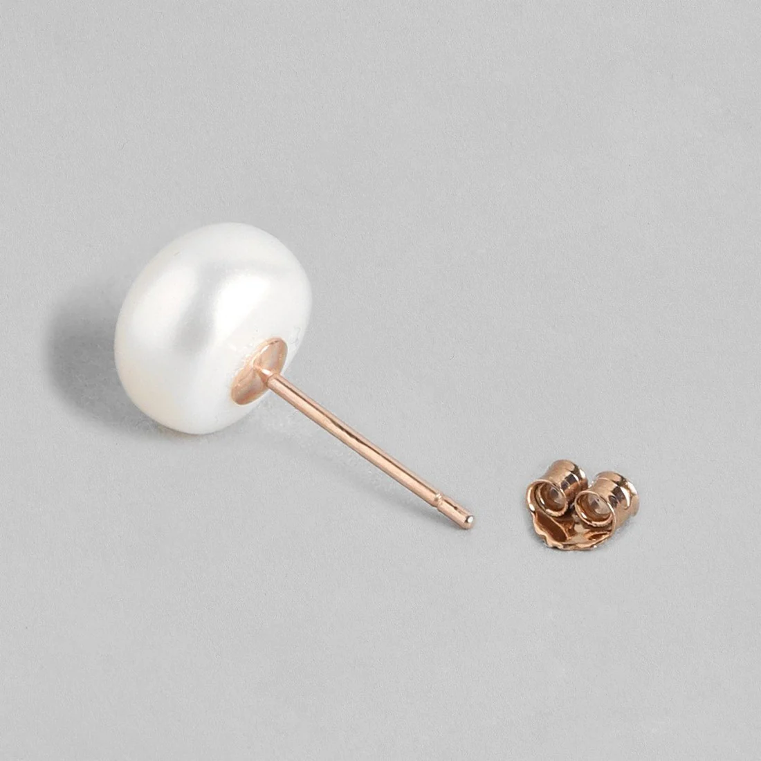 Rose Gold Plating Delicate Dot Pearl 925 Silver Earrings ( 8mm Pearl ) - Image 6