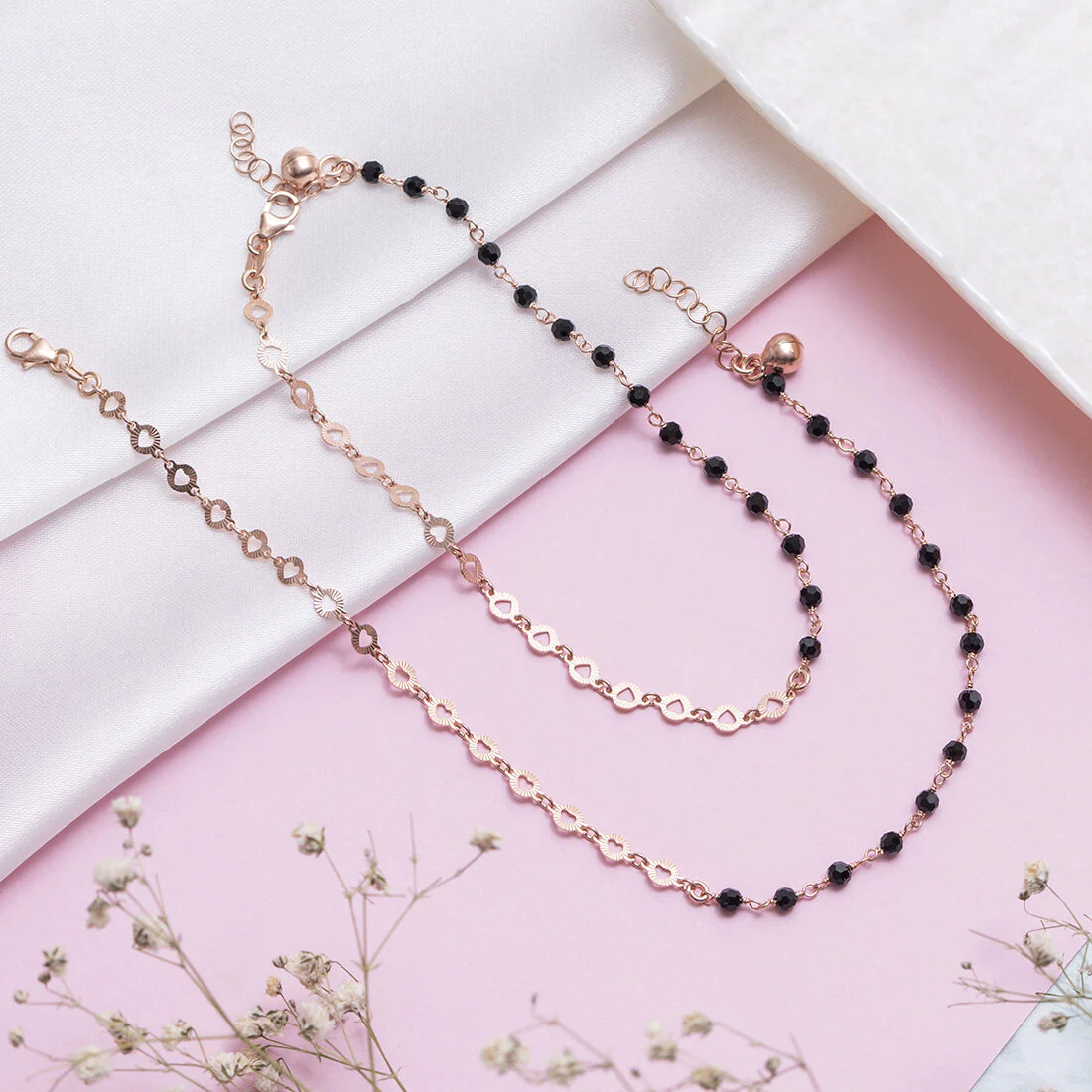 Rose Gold Radiance Beaded Chain Anklet in 925 Sterling Silver - Image 3
