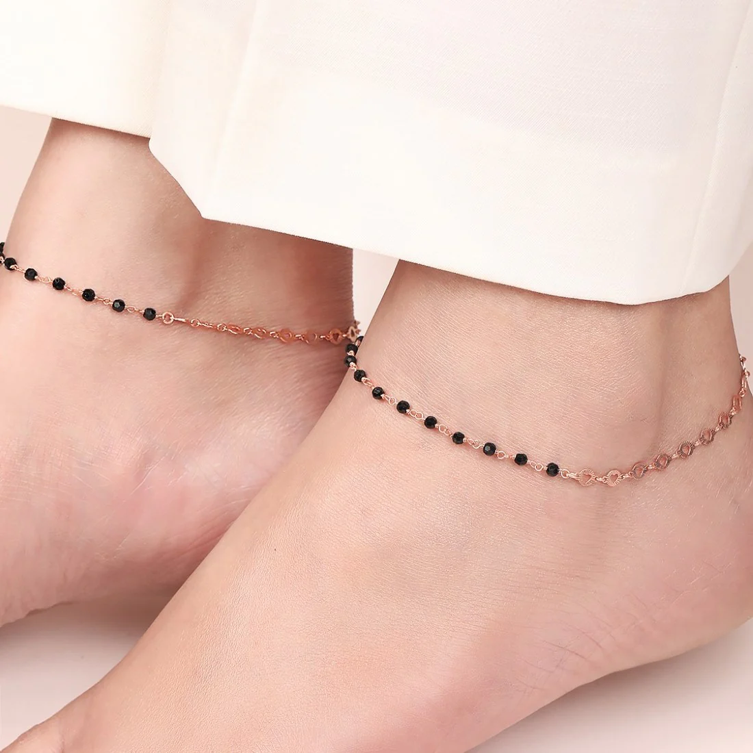Rose Gold Radiance Beaded Chain Anklet in 925 Sterling Silver - Image 4