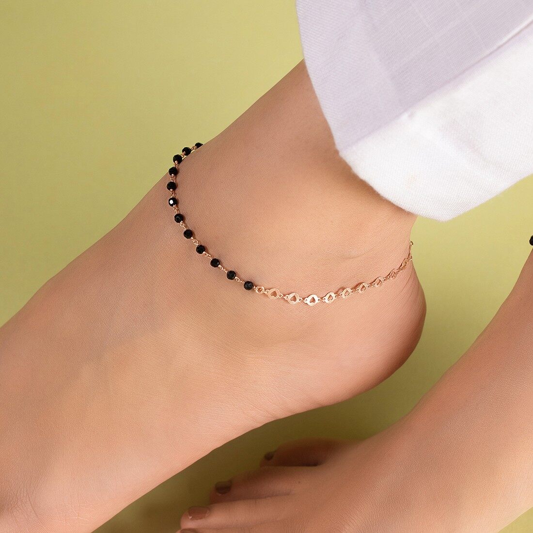Rose Gold Radiance Beaded Chain Anklet in 925 Sterling Silver - Image 6