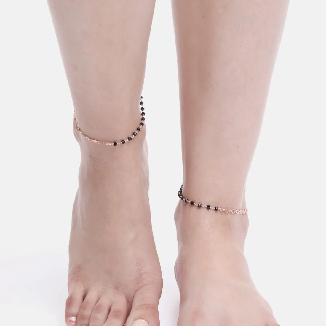 Rose Gold Radiance Beaded Chain Anklet in 925 Sterling Silver - Image 9