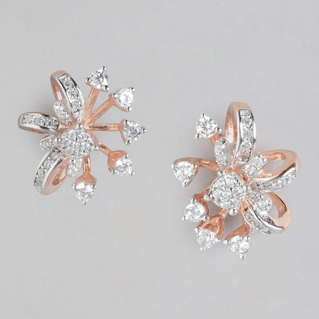 Rose Gold Radiance Cubic Zirconia 925 Sterling Silver Earrings - Image 2