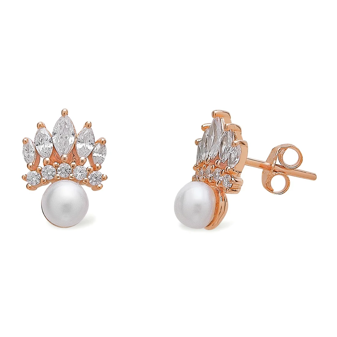 Pearl-CZ Radiance Rose gold Plated 925 Sterling Silver Jewelry Set - Image 4