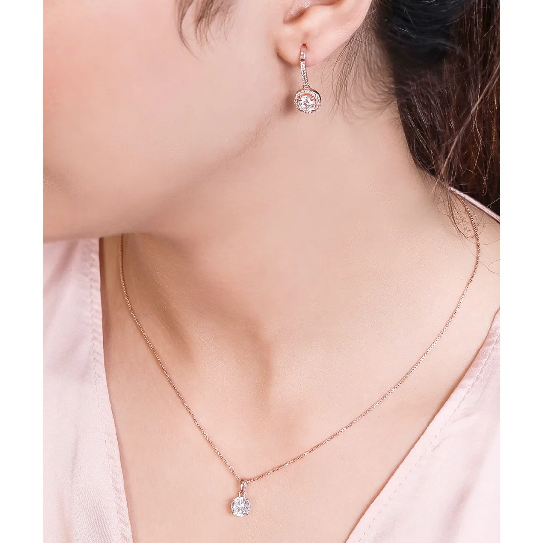 Rose Gold Solitaire 925 Sterling Silver Jewelery Set - Image 2