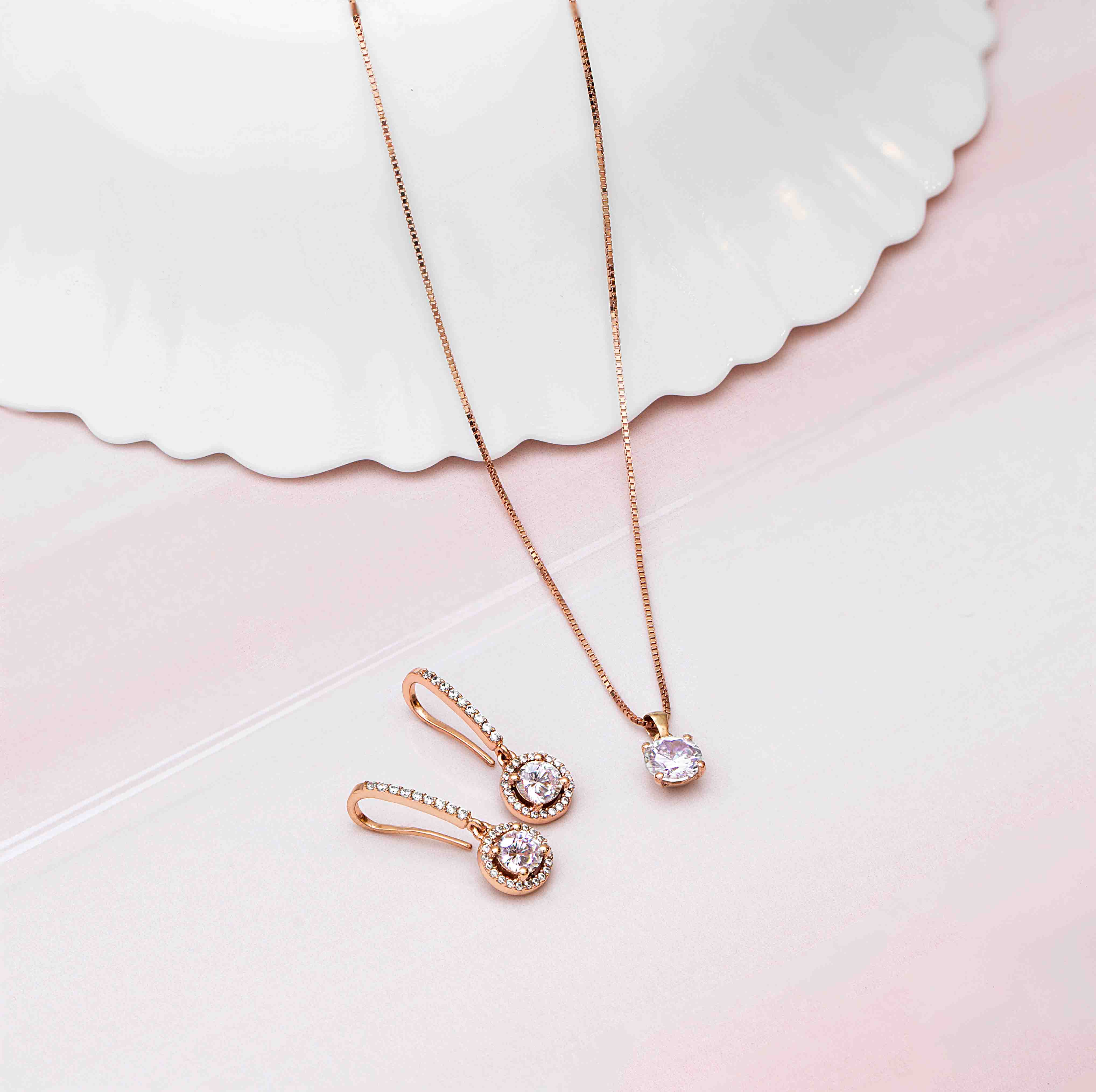 Rose Gold Solitaire 925 Sterling Silver Jewelery Set - Image 3