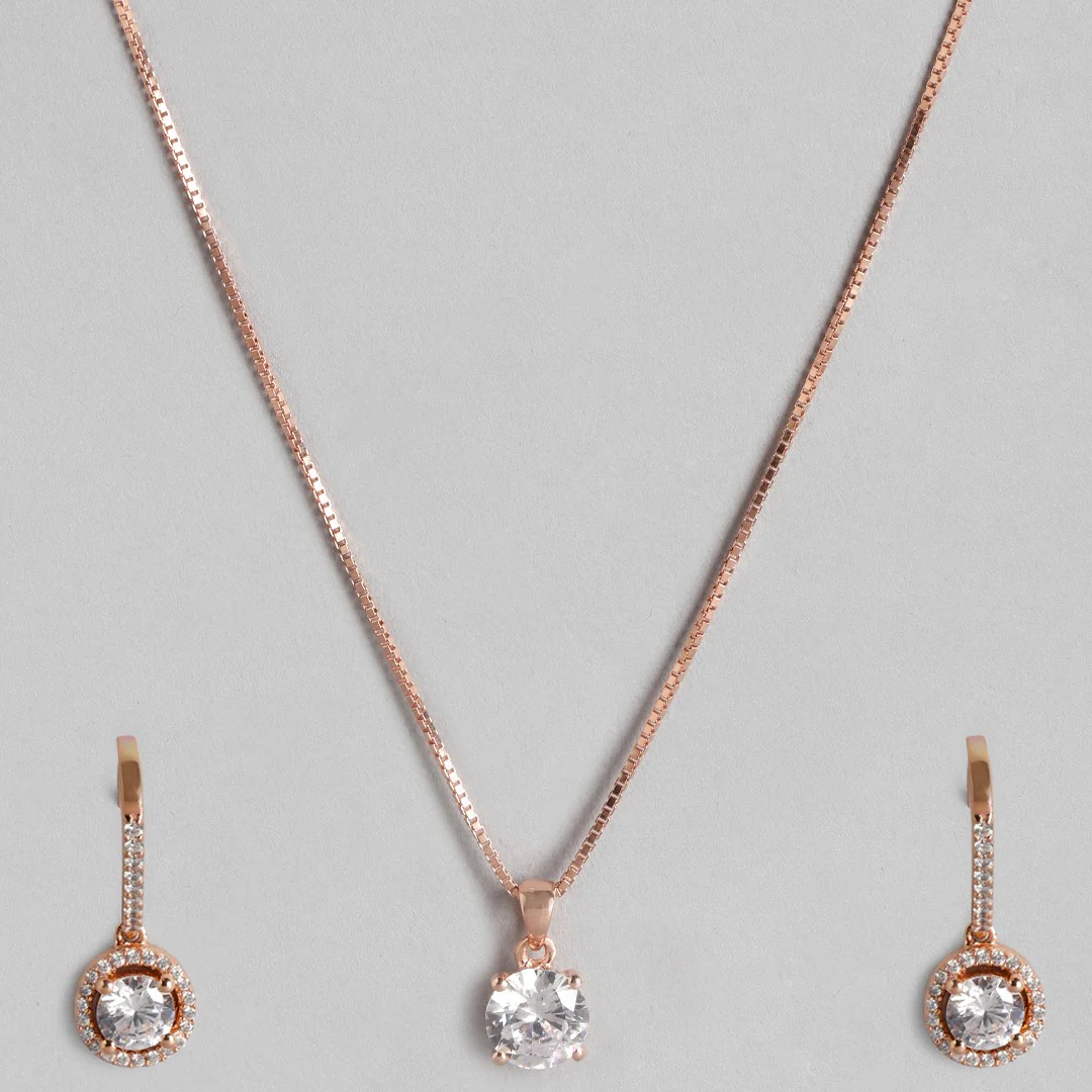 Rose Gold Solitaire 925 Sterling Silver Jewelery Set - Image 4
