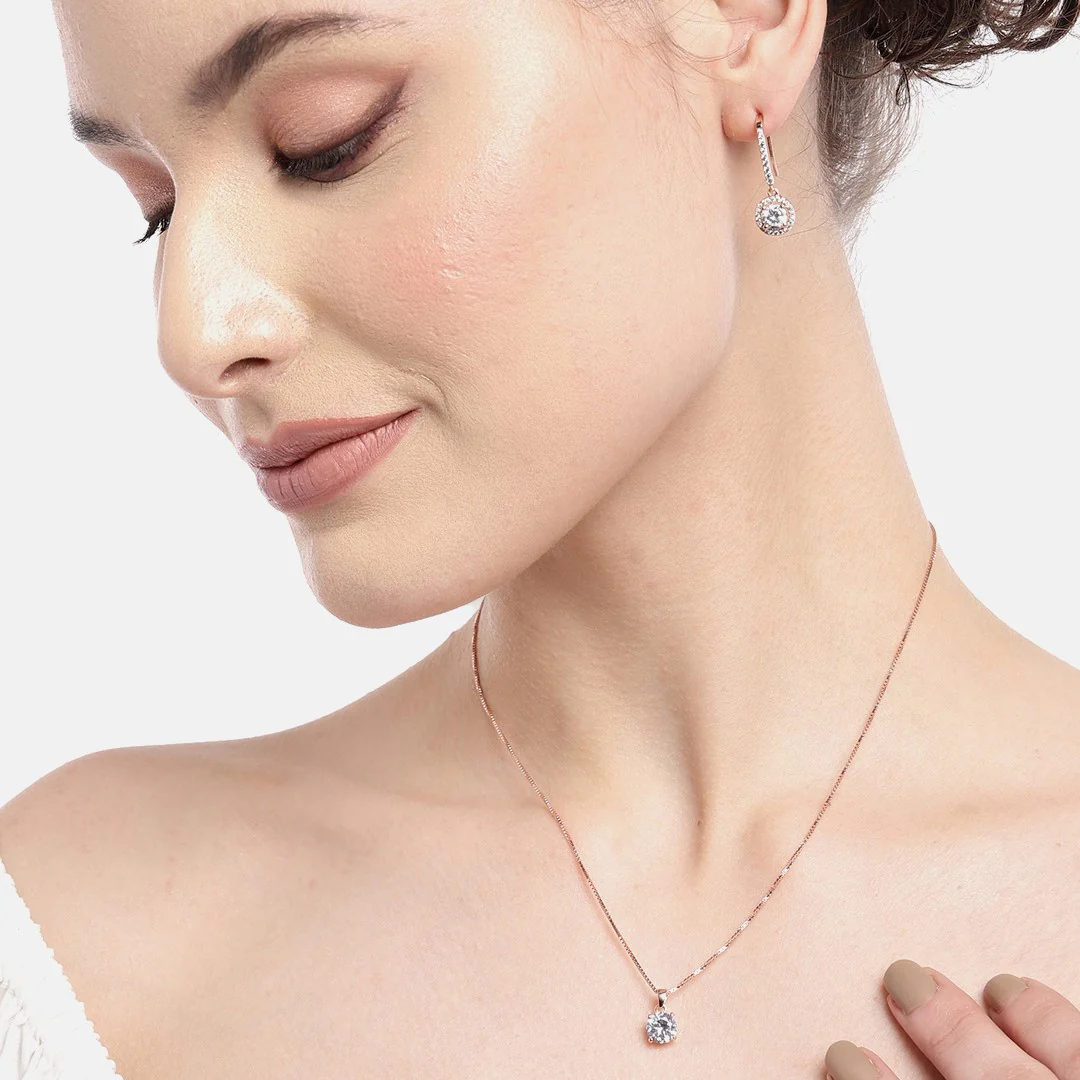 Rose Gold Solitaire 925 Sterling Silver Jewelery Set - Image 5