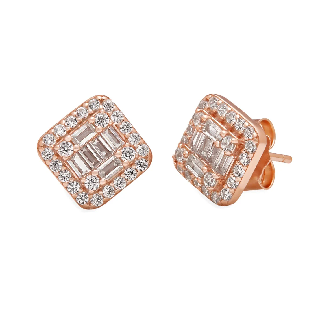 Rose Gold Square Sparkle 925 Sterling Silver Earrings - Image 4