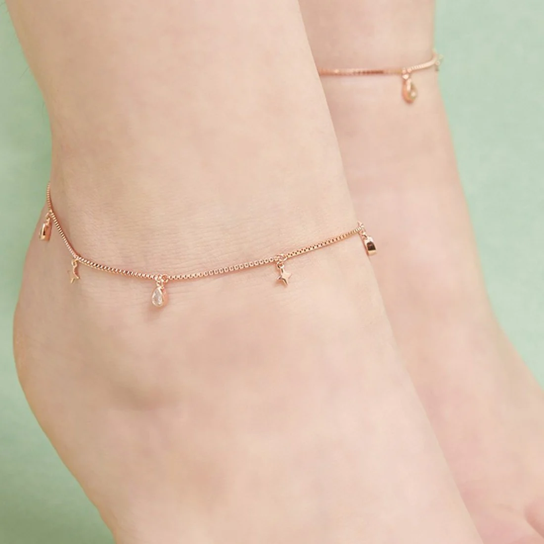Star Charms Rose Gold Plated 925 Sterling Silver Anklets - Image 3