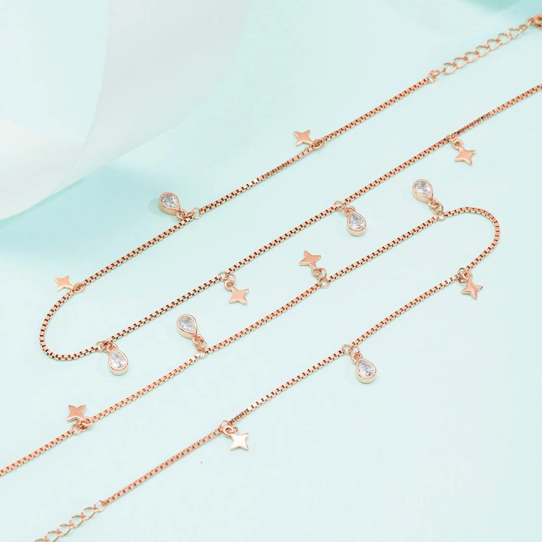 Star Charms Rose Gold Plated 925 Sterling Silver Anklets - Image 6