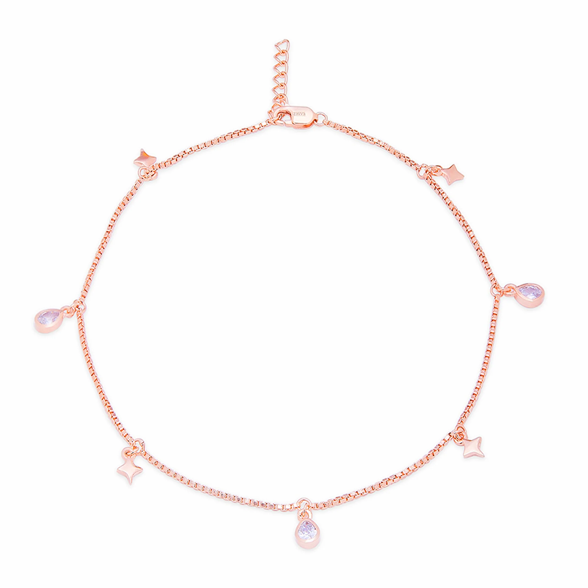 Star Charms Rose Gold Plated 925 Sterling Silver Anklets - Image 8