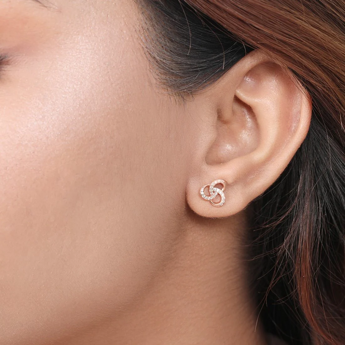 Rose Gold Tangle 925 Sterling Silver Earrings with Cubic Zirconia Accents - Image 2