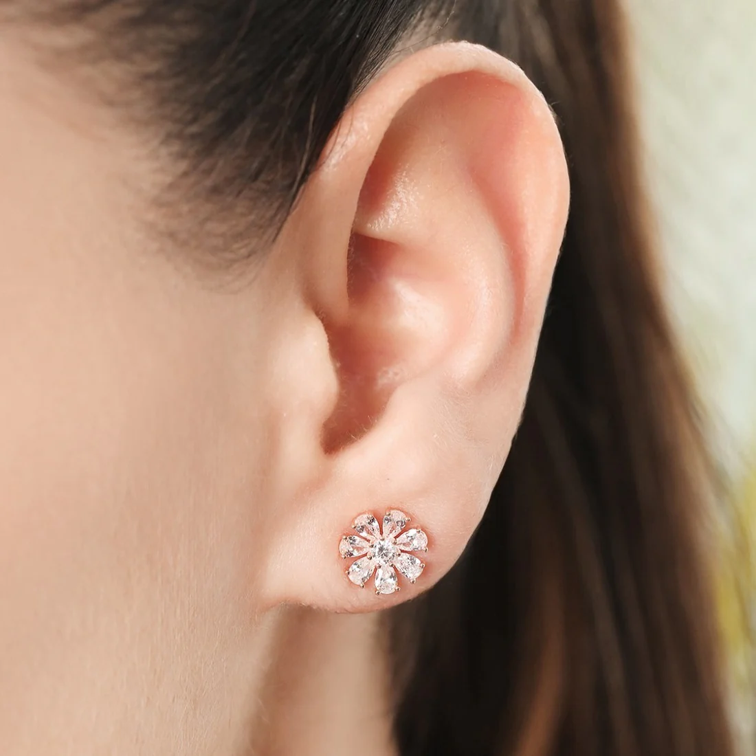 Rose Petal Radiance 925 Sterling Silver Rose Gold Plated Earrings - Image 2