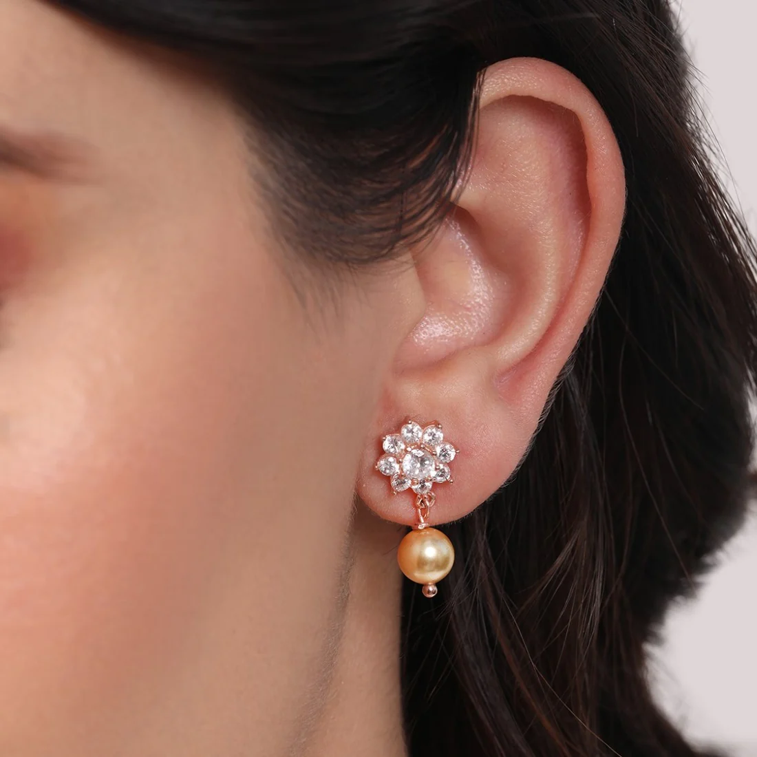 Rose Petals Pearl 925 Sterling Silver Flower Earrings - Image 2