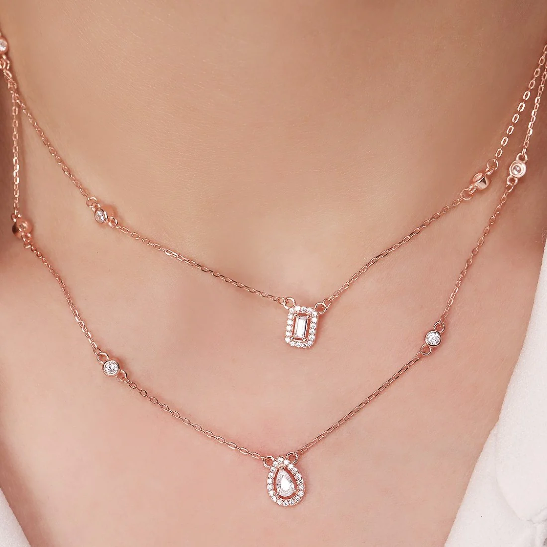 Rose Toned Graceful Layered 925 Silver Necklace - Image 3