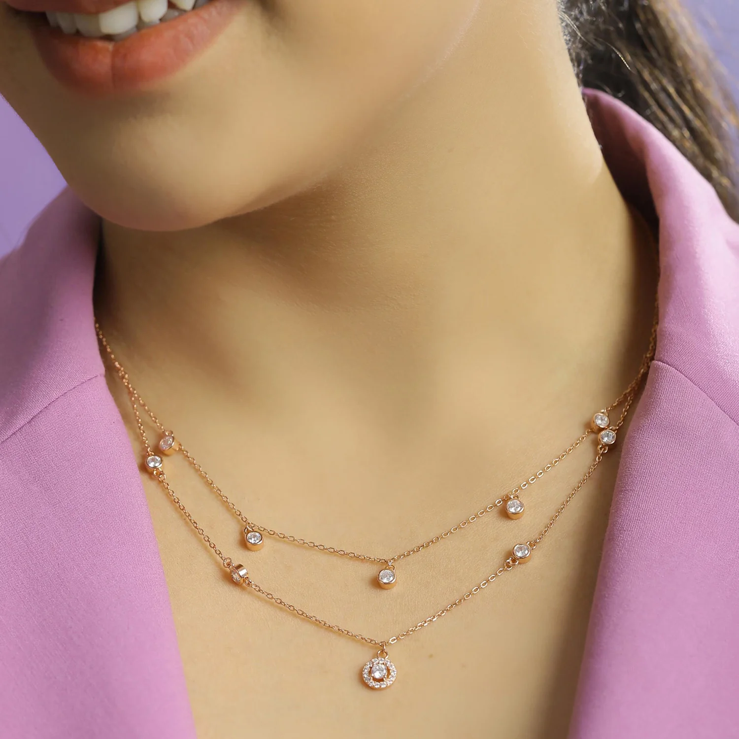 Rose Toned Stunning Layered 925 Silver Necklace - Image 2