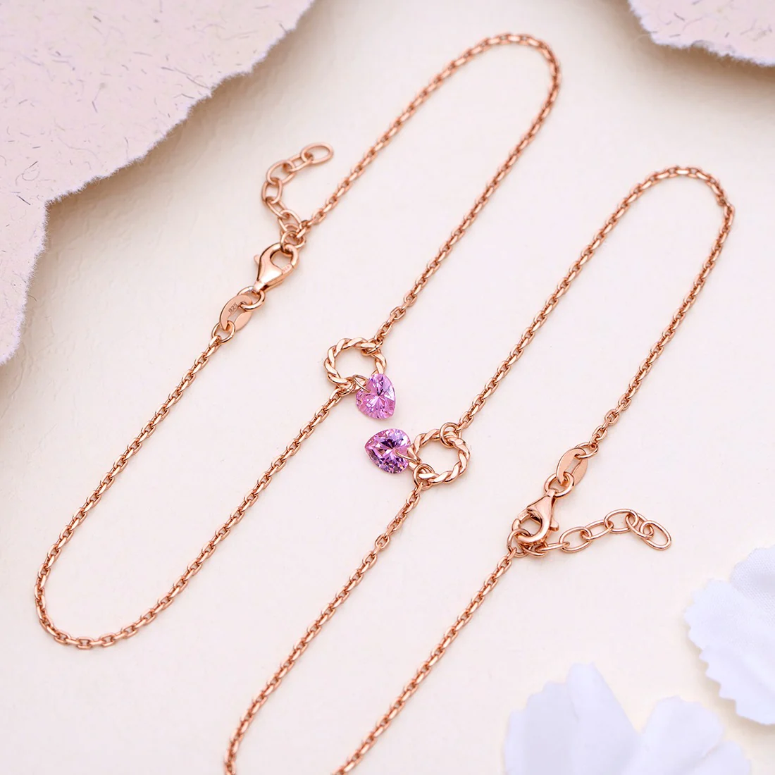 Roseate Charm 925 Sterling Silver Chain Anklet with Cubic Zirconia - Image 4