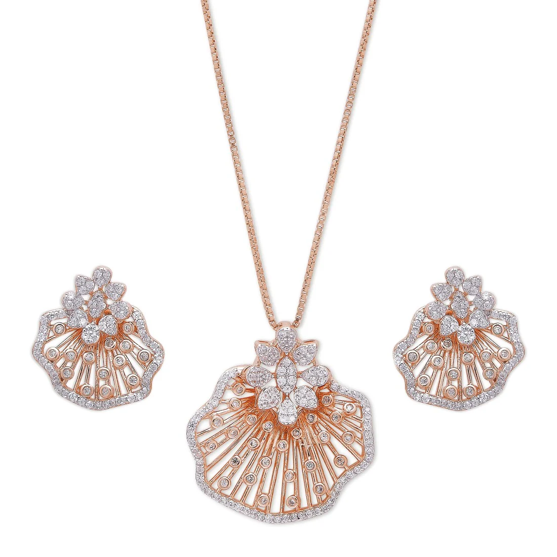 Rosy Bloom Ensemble 925 Sterling Silver Rose Gold-Plated Flower Jewelry Set - Image 3