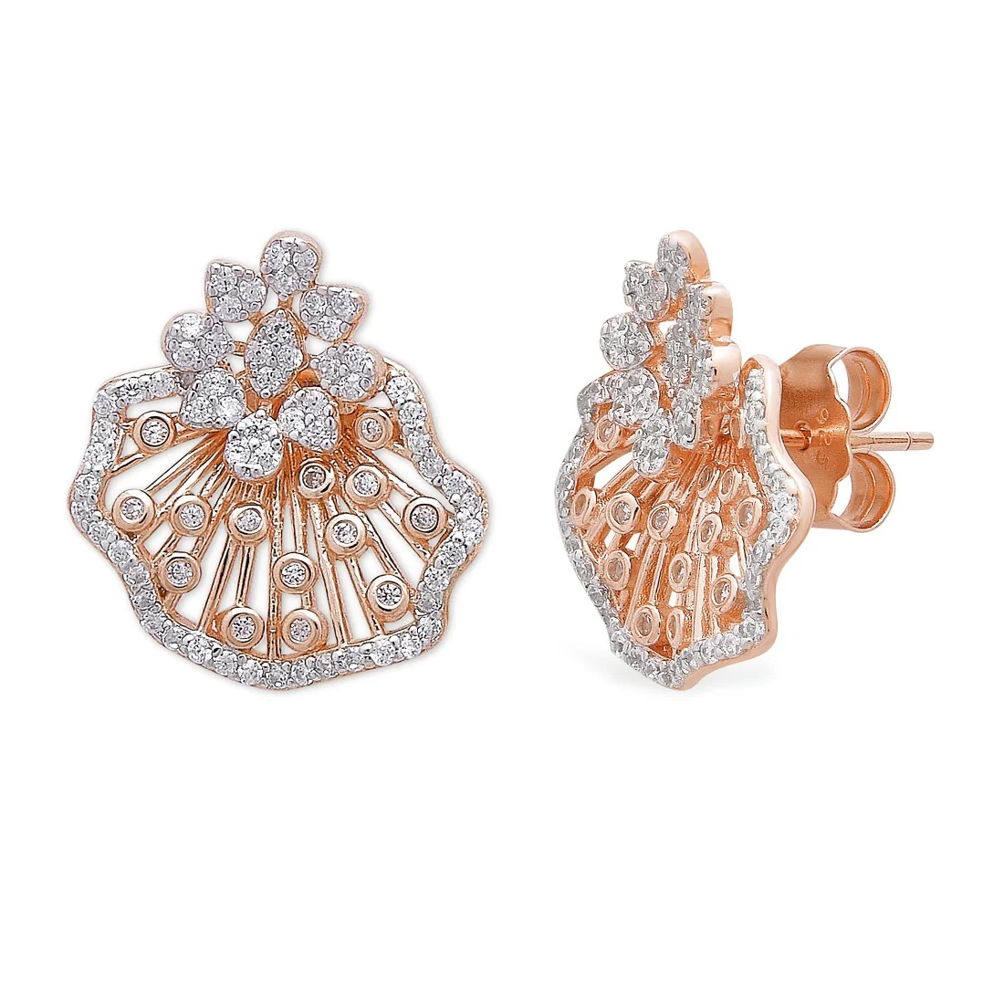Rosy Bloom Ensemble 925 Sterling Silver Rose Gold-Plated Flower Jewelry Set - Image 4
