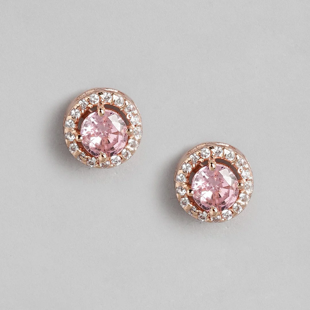 Rosy Delight Rose Gold-Plated 925 Sterling Silver Stud Earrings - Image 3