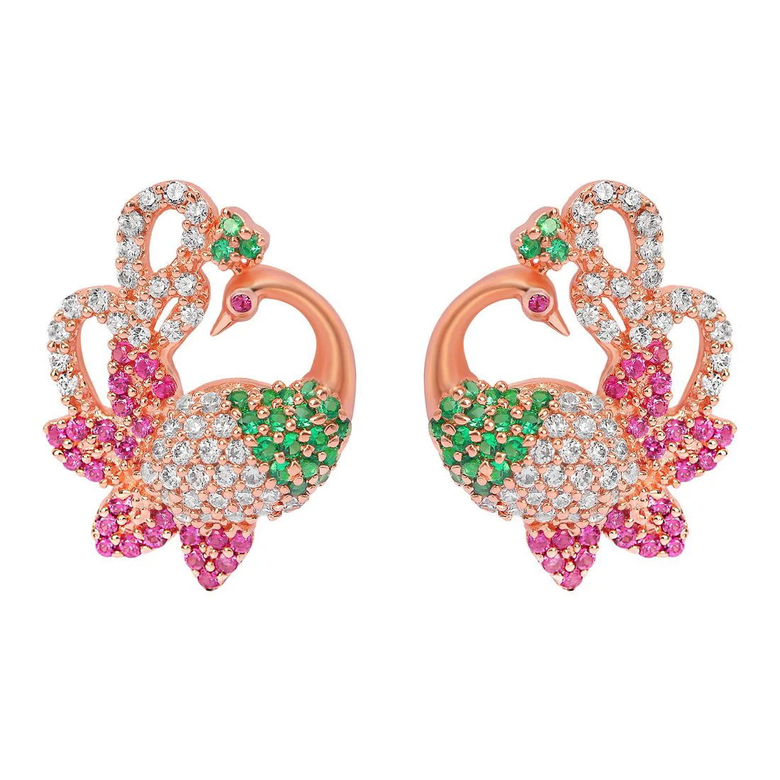 Rosy Peacock Elegance Rose Gold-Plated 925 Sterling Silver Earrings - Image 3