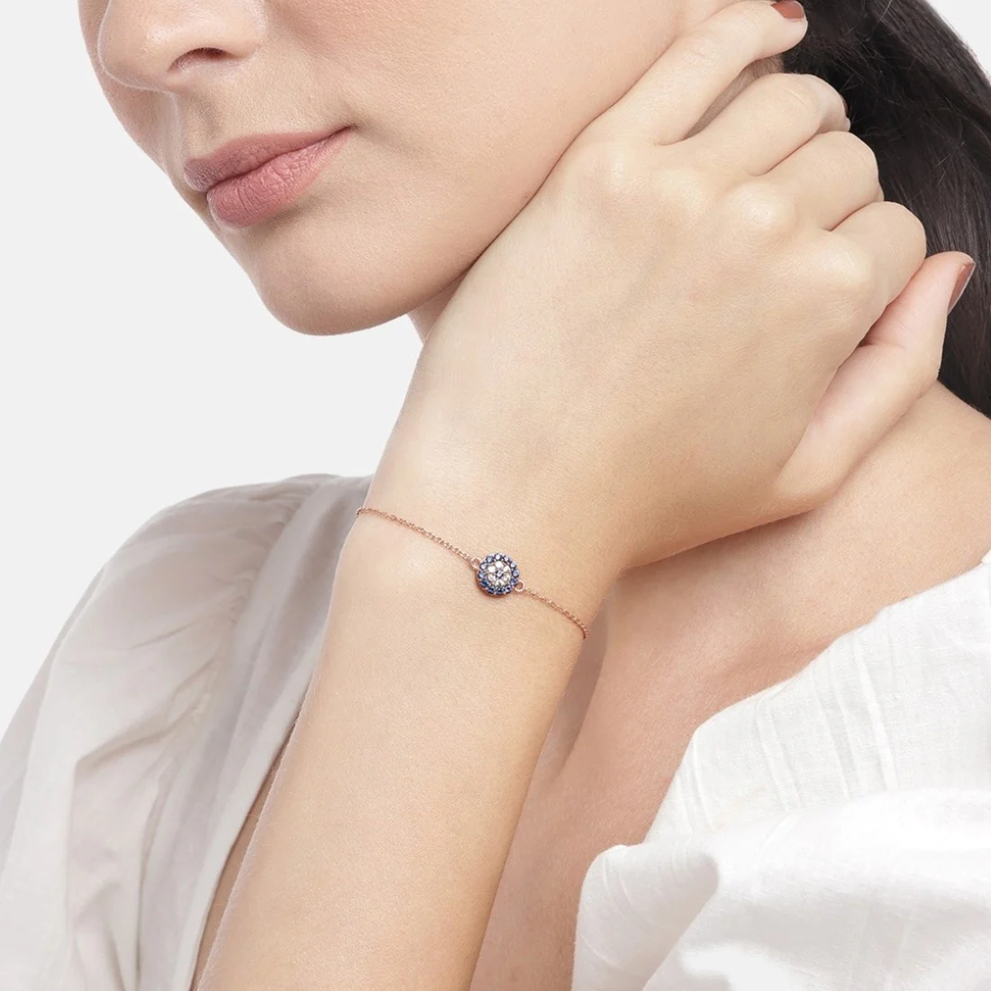 Rosy Guardian Evil Eye 925 Sterling Silver Rose Gold-Plated Evil Eye Bracelet - Image 2