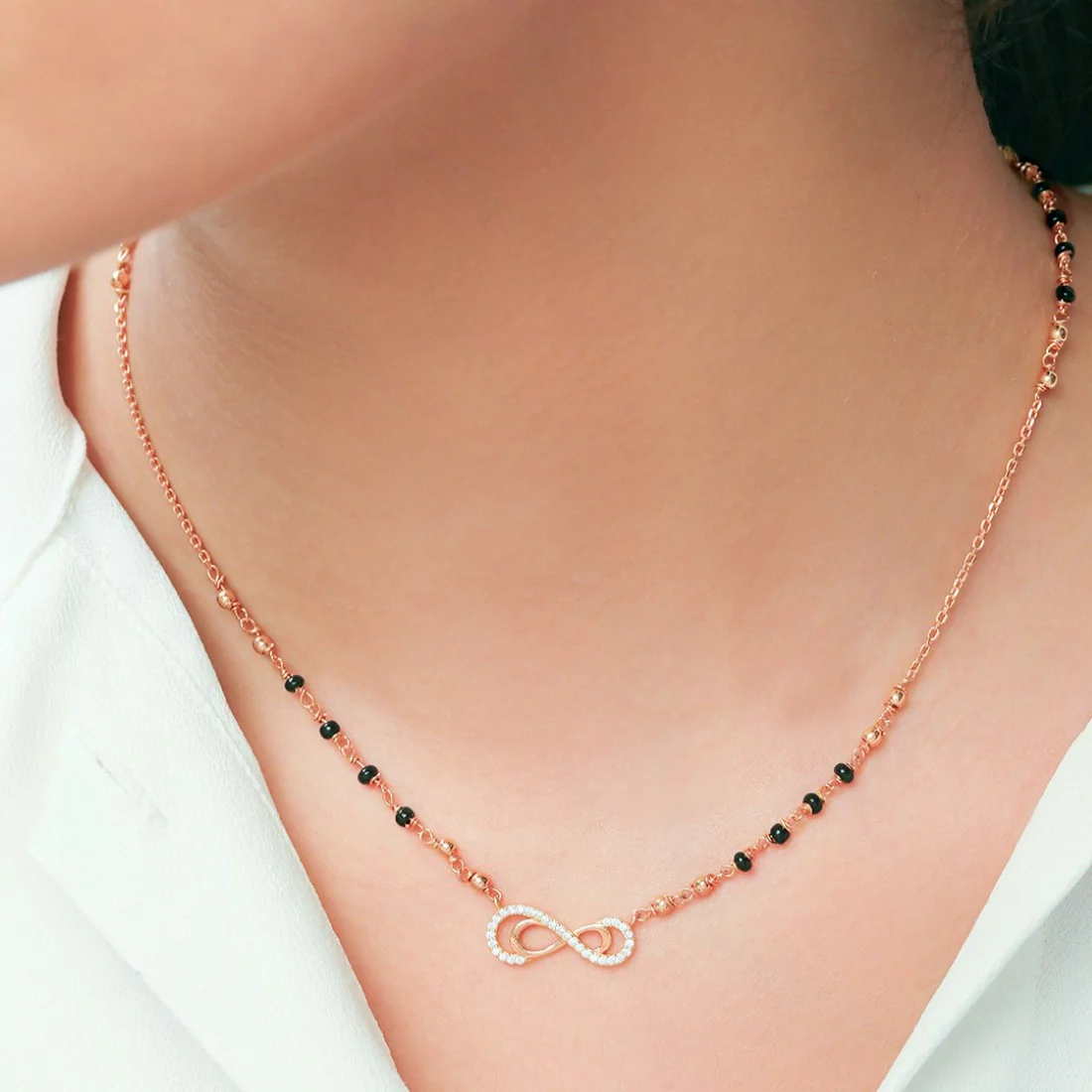 Rosy Infinity CZ Rose Gold-Plated 925 Sterling Silver Mangalsutra - Image 4
